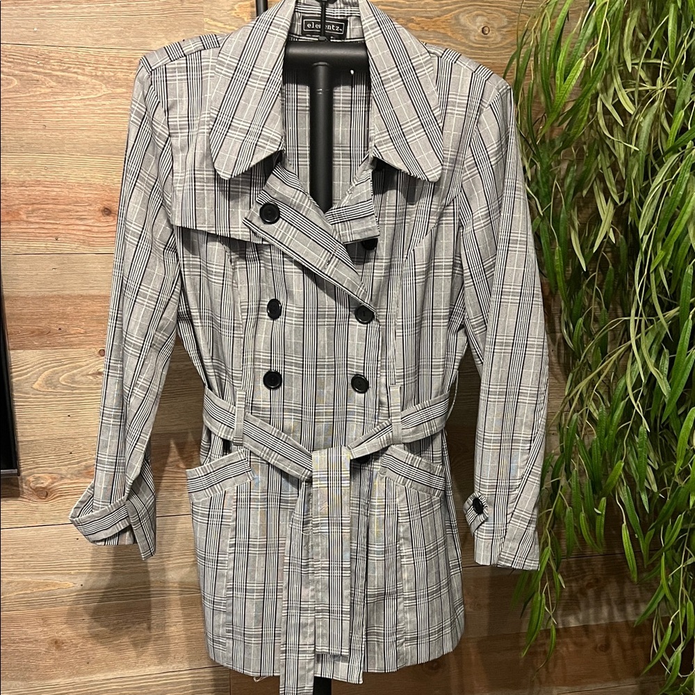 Elementz Black and White Plaid Trench Coat